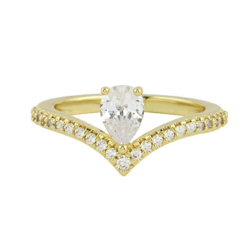 Ladies engagement rings discount offers-Asymmetrical Pear and Diamond Pavé V Engagement Ring