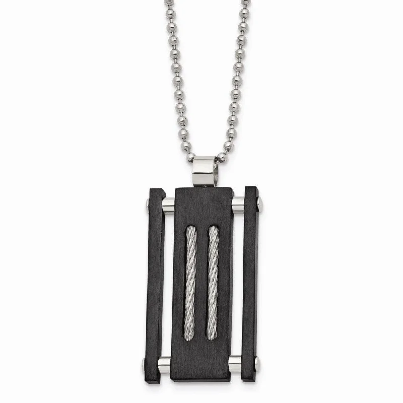 Ladies necklaces 2025 trends-Stainless Steel Brushed and Polished Black IP Cable Necklace